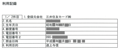 貸金業者やクレジットカード会社が信用情報にアクセスすると利用記録として6ヶ月間、記録が残ります。